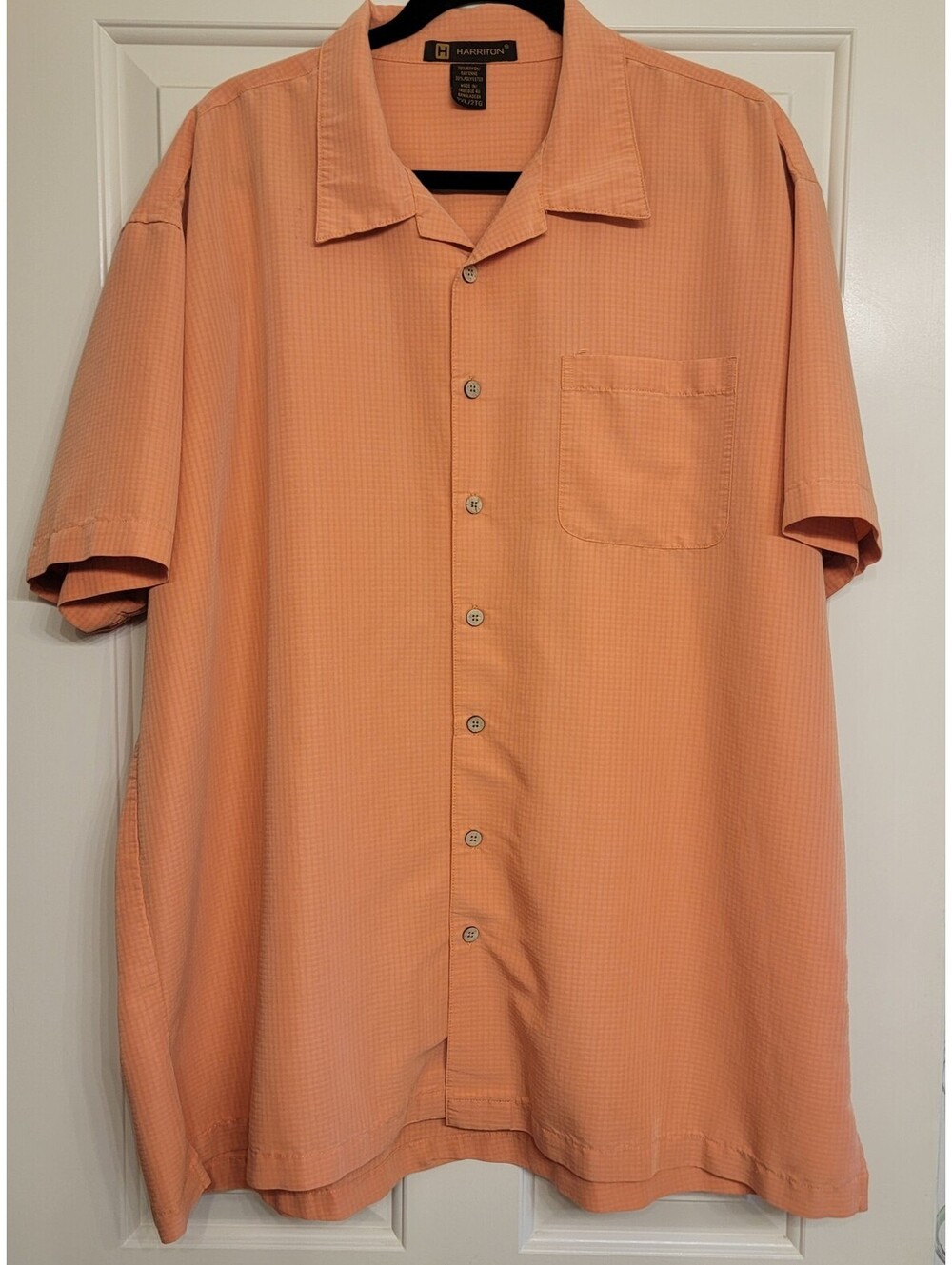 Harriton Mens XXL 2XL Peach Orange Button Down Short Sleeve Camp Shirt Cool